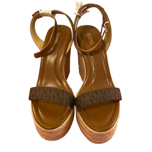 Michael by Michael Kors Leighton Brown Leather Wedge Sandals in Ladies Size 9.5M - Picture 1 of 7